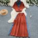 Women's Clothing Salty Light Mature Two Piece Suit For Women Summer Drawstring Waist Two Piece Short Sleeved Top High Waist Denim Patchwork Skirt_ecoleips.com
