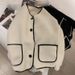 Faux Shearling Jacket – Women’s Oversized Round-Neck Fall Coat, Soft Fleece-Like Polyester Outerwear (Khaki/Black/Cream, M-3XL)_ecoleips.com