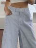 Women's High-End Straight Leg Denim Shorts Blue And White Striped Fashionable Casual High Waist Pants_ecoleips.com