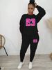 Women's Fleece Lined Sweatshirt Set Style Two Piece Crew Neck Casual Printed Suit R23_ecoleips.com