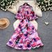 Floral Print Puff Sleeve Dress Women's Korean Style Retro Court Long Fairy Like Ruffled Tie Waist Dress_ecoleips.com