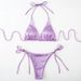 Solid Shiny Satin Gold Bikini Set Halter & Side Tie High Cut Two Piece Beach Swimsuit_ecoleips.com