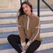 Women's Clothing Zipper Sweatshirt Hoodie Long Sleeve Stand Collar Pullover Casual Color Block Top With Pockets_ecoleips.com