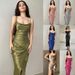 Women's sexy low-cut satin slit suspender dress new slim backless long skirt_ecoleips.com