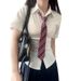 Women's Classic Fitted White Shirt JK Style Long Or Short Sleeve Top for Autumn And Winter_ecoleips.com