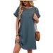 Women's Clothing Elegant Lace Patchwork Dress For Women - Flowy Short Sleeve Round Neck Summer Dress In Solid Colors_ecoleips.com