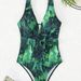 Floral Print One-Piece Swimsuit – Deep V-Neck & Adjustable Bow Straps (S/M/L) – Sexy & Supportive Swimwear For Beach & Pool_ecoleips.com