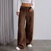 Voya Women's European American Corduroy Spring-summer Dark Brown Vertical Striped High-wide-leg Pants,loose And Skinny-fitting Casual Pants For Women
_ecoleips.com