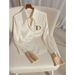 Elegant Women's Blouse With Monogram, Long Sleeves With Metallic Accents And Zipper Details Office Wear For Work And Formal Occasions_ecoleips.com