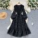 Women's Clothing Palace Style Floral Lantern Sleeve Dress For Women Spring Hollow Hook Flower V Neck Design Light Luxury Temperament Long Dress_ecoleips.com