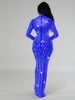 Women's Clothing Fashion Solid Color Elegant Mesh Long Sleeve Dress With Rhinestone Embroidery – Pure Color Sheer Dress For Women (Red/Blue, S-XXL)_ecoleips.com