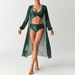 Women's High-Waist Swimwear Set – Long Sleeve Rashguard + Bikini Top + Bottoms (UPF 50+ Sun Protection, S-XL, Tropical Print)_ecoleips.com