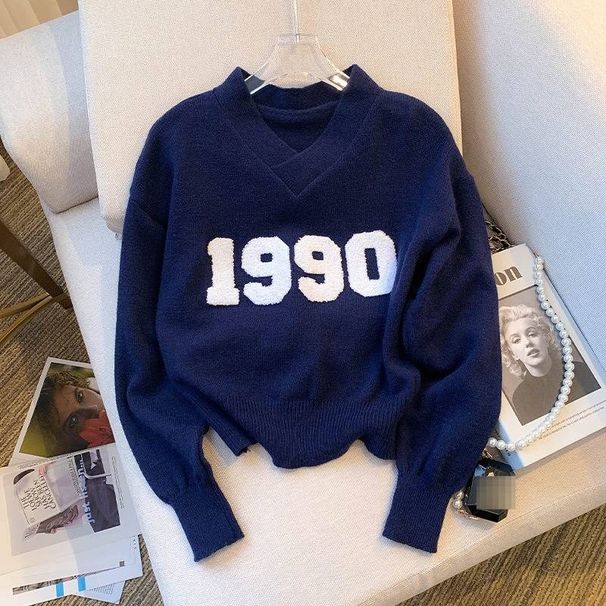 Women's Clothing V Neck Knit Sweater Autumn Casual Fashion Stylish Relaxed Fit Polyester Acrylic Spring Pullovers_ecoleips.com
