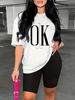 Summer Women's Casual Fashion It's OK Don't Worry Letter Printed Loose T-shirt Shorts Two-piece Sportswear Suitable For Daily Wear-133_ecoleips.com