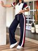 Women's Clothing Color Block Polo Neck T-Shirt And Pocket Pants Two-Piece Set Casual Spring/Summer Outfit Short Sleeve_ecoleips.com