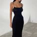 Summer New Style mid Length Fitted Knit Dress Sexy Slit European American Suspender Dress Women's Clothing_ecoleips.com