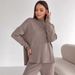 Autumn Winter Russian Sleeve Loose Casual Long Pants Sweater Set For Women With Slit_ecoleips.com