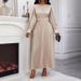Women's Clothing Waist Loose Long Sleeved Pleated Dress_ecoleips.com