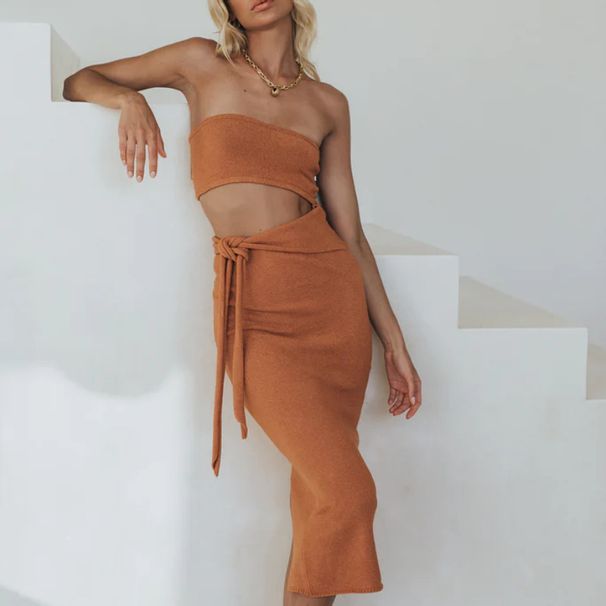 European And American Dresses For Women, Fashionable And Sexy Hollow Out Backless Strapless Lace Up Knitted Dresses For Women_ecoleips.com