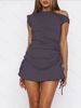 Spring Summer Slim Off-Shoulder Dress Sexy Hip Wrapped Pleated Y2K Short Skirt Drawstring Style For Women_ecoleips.com