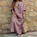 Popular New Cotton And Linen Dyed Striped Loose Dress_ecoleips.com
