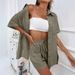 Popular Fashion Elegant Casual Women's Two Solid Color Shirt Set Loose Short Sleeve Single Break_ecoleips.com