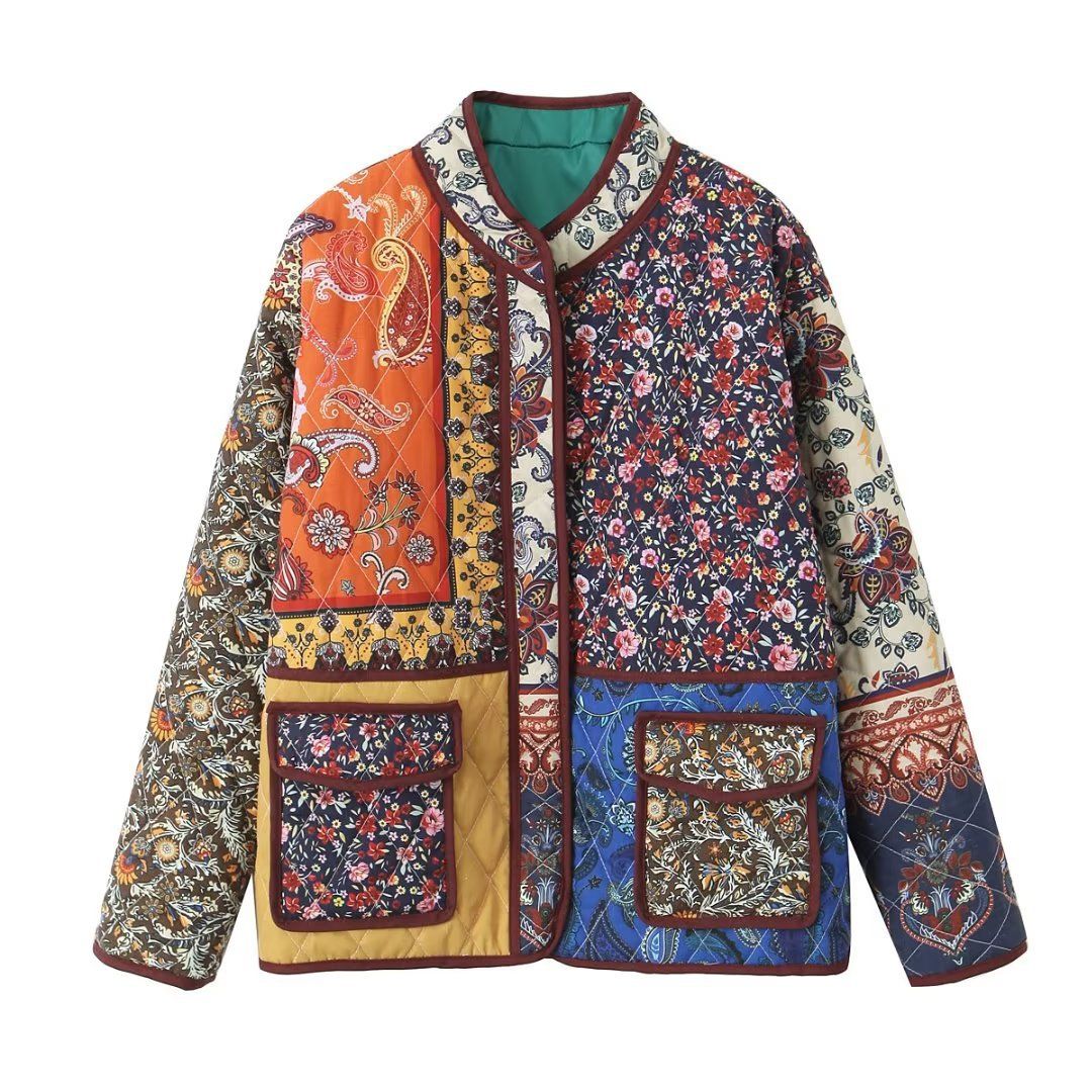 Women's Casual Printed Cotton Jacket – Vintage-Inspired Loose Fit Winter Coat With Stylish Pockets, Comfortable & Warm For Fall & Winter_ecoleips.com
