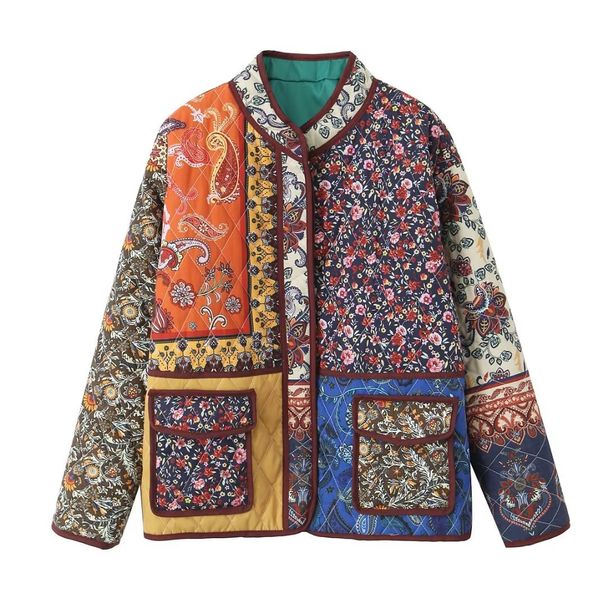 Women's Casual Printed Cotton Jacket – Vintage-Inspired Loose Fit Winter Coat With Stylish Pockets, Comfortable & Warm For Fall & Winter_ecoleips.com