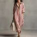 2026 European And American Independent Website Cross-border Fashion Loose V-neck Long Striped Summer Nine-quarter Sleeve_ecoleips.com