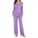 Women's Modal Long Sleeve Button-Up Cardigan & Lounge Pants Set - Soft Comfortable Casual Homewear (Black, Red, Gray, Green, Purple)_ecoleips.com
