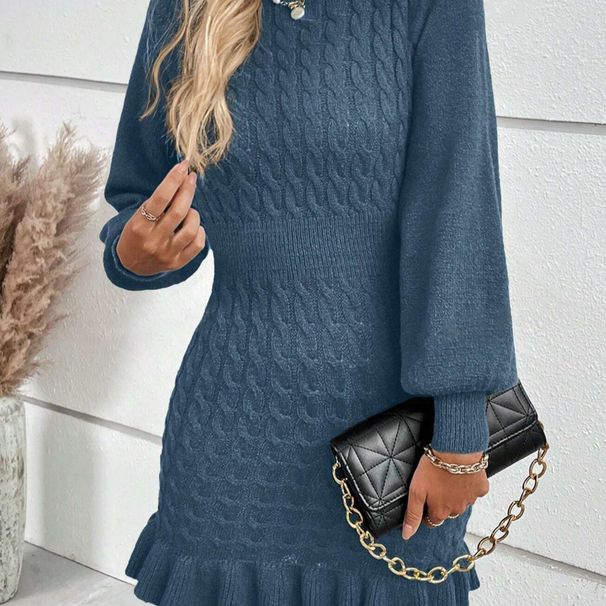 Women's Clothing autumn and winter new knitted skirt fashion women's clothing temperament twist waist solid color dress_ecoleips.com