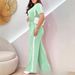 Women’s Clothing Striped Stitching Elastic Waist Solid Color Suit_ecoleips.com