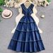 Women's Clothing Retro Temperament Design Braided Tassel V Neck Sleeveless Dress For Women In Summer High End Waist Slimming Cake Skirt_ecoleips.com