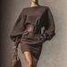 French-Inspired Off-Shoulder Sweater Dress – Long Sleeve Bell Sleeve Knit Dress With Belted Waist, A-Line Mini Dress (Brown, S-3XL)_ecoleips.com