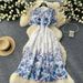 Women's Lace Print Dress Hollow-Out Design Slimming round Neck Short Sleeve Midi Versatile Color Palette_ecoleips.com