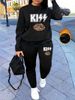 Women's Autumn And Winter Hip-hop Casual Street Leopard Print Lip Print Letter Pattern Print Round Neck Sports Shirt+sports Pants Warm Set-637_ecoleips.com