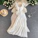 Women's French Sweet & Spicy Style Two Piece Set Ruffled Lace Square Neck Top With Slim Fitting Ruffled Long Skirt_ecoleips.com