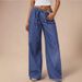 Women's High Waist Drawstring Wide Leg Jeans - Soft Cotton Casual Loose Fit Trousers For Summer (Blue, Sizes 25-30)_ecoleips.com