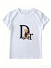 Women's Black And White Cotton T-Shirt, Cute Bear "Dr" Print, Casual Loose Fit Short Sleeve Tee For Summer Streetwear_ecoleips.com