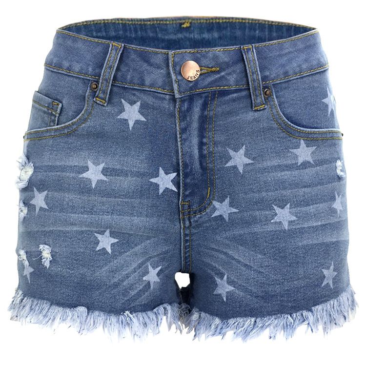 Distressed Fringe Denim Shorts For Women - High Stretch Cotton Blend, Mid-Rise, Relaxed Fit, Casual & Street Style_ecoleips.com