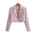 Women’s Chic Cropped Blazer – Structured Shoulder Pad Jacket In Pink/Sky Blue/Charcoal/Black (S-L, Buttonless Design)_ecoleips.com