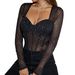 European And American Street Style Sequin Sexy See-through Underwire Slim Fit Autumn Long Sleeve Mesh Slimming_ecoleips.com