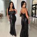 Women's Clothing Sexy Tube Top Dress Satin Splicing Sequin Fishtail Dress Female Dress Long Skirt_ecoleips.com