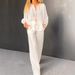Women's Linen-Blend V-Neck Top & Straight Pants Set – Relaxed Two-Piece Outfit For Casual & Work (7 Colors, S-3XL)_ecoleips.com