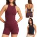 Women's Quick Drying Yoga Vest Padded Bustier Halter Neck Backless Design High Waisted Sports Shorts_ecoleips.com