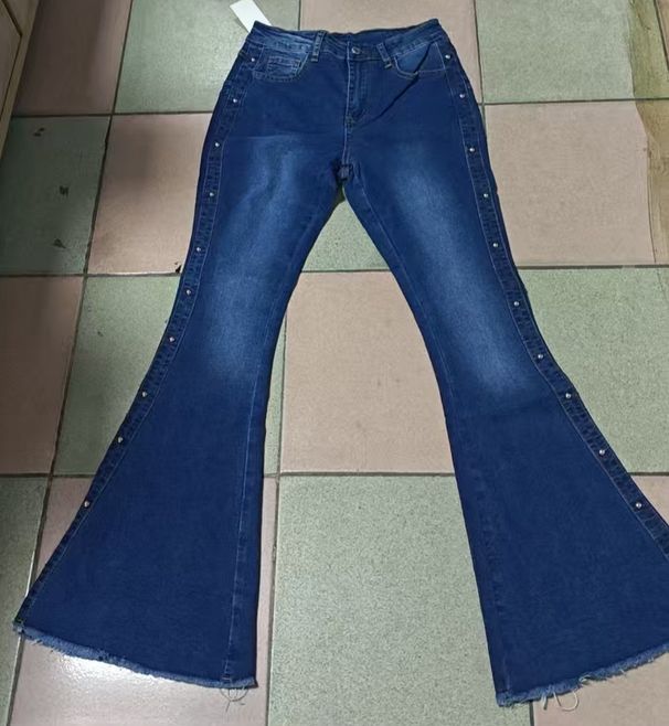 European And American Women's Long High Waisted Elastic Floor Length Flared Jeans_ecoleips.com