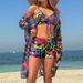 Women's Clothing Swimsuit Sexy Sun Protection Three Piece Set Chiffon Printed Multi-Color Bikini Cover Up_ecoleips.com