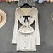 French Style Women's Deep V Neck Knit Dress Slim Fit Fashionable Bow Single Breasted Bodycon Skirt Export Clothing_ecoleips.com