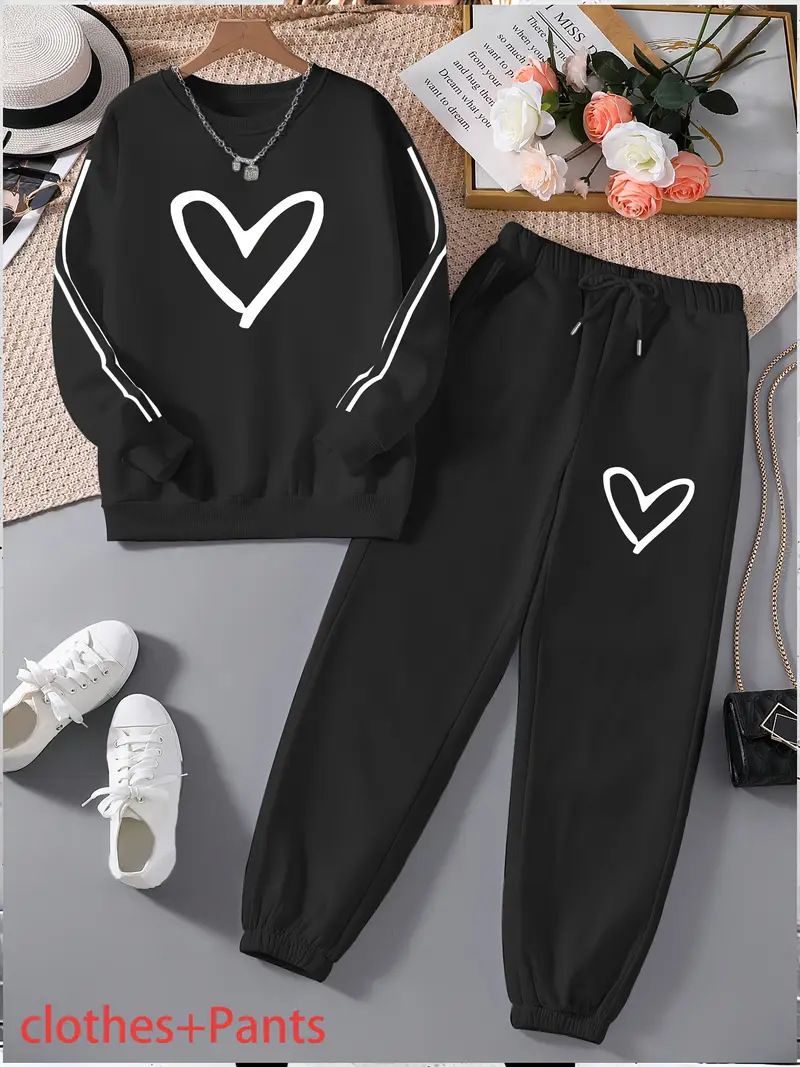 Women's Slim Fit Comfortable Round Neck Long Sleeve Pants Set Basic Trendy Autumn Winter New Print_ecoleips.com
