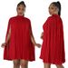 Elegant Women's Solid Color Batwing Sleeve Dress Pleated Flowy Chiffon Casual Party Wear Breathable Comfortable_ecoleips.com